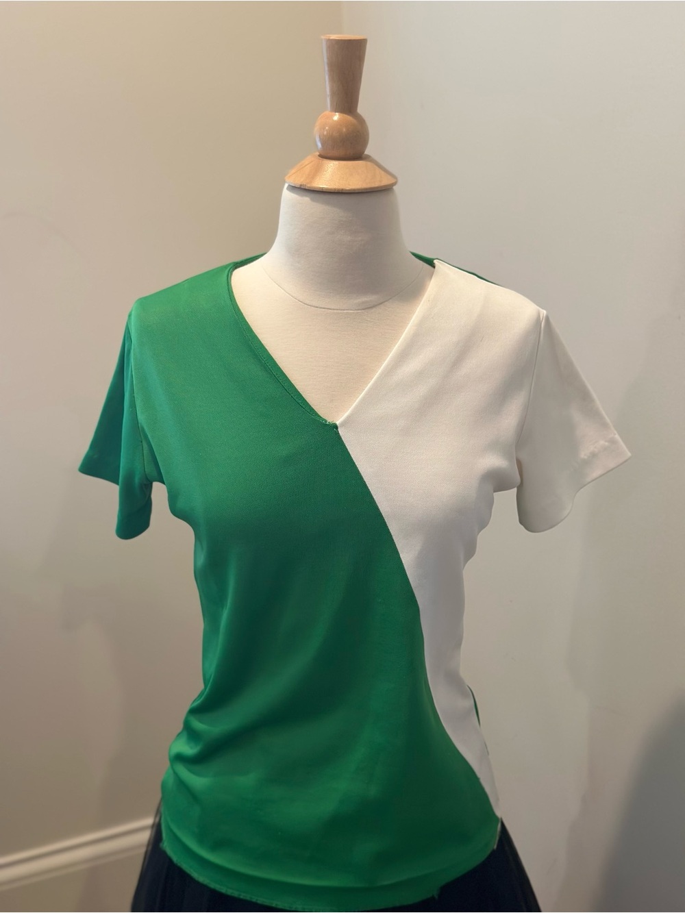 Vintage Elaine Benedict George Cook Green White Colorblock Knit Top Sz 8